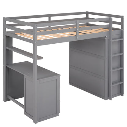 Harper & Bright Designs Twin Loft Bed with Desk and Wardrobe, Solid Wood Loft Bed Frame with Storage Drawers, for Kids Teens Adults (Twin Size, Gray) - WoodArtSupply