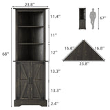 4 EVER WINNER Tall Corner Cabinet with Barn Doors, 5-Tier Farmhouse Storage Cabinet with Adjustable Shelves for Corner, Home Space Saver for Living Room, Bathroom, Hallway, Rustic Oak 4 EVER WINNER