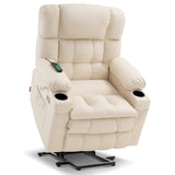 MCombo Dual Motor Power Lift Recliner Chair for Elderly, Infinite Position Lay Flat Lift Chair with Heat and Massage for Seniors, Cup Holders, Faux Leather 7890 (Cream White, Medium-Regular) MCombo