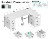 Coleshome L Shaped Computer Desk with 6 Drawers & Power Outlet, 55 Inch Corner Desk with Reversible Storage Shelf & File Drawer, Home Office Desk, White Coleshome