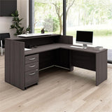 Bush Business Furniture Arrive 72W x 72D L Shaped Reception Desk with Counter and Mobile File Cabinet in Storm Gray Bush Furniture