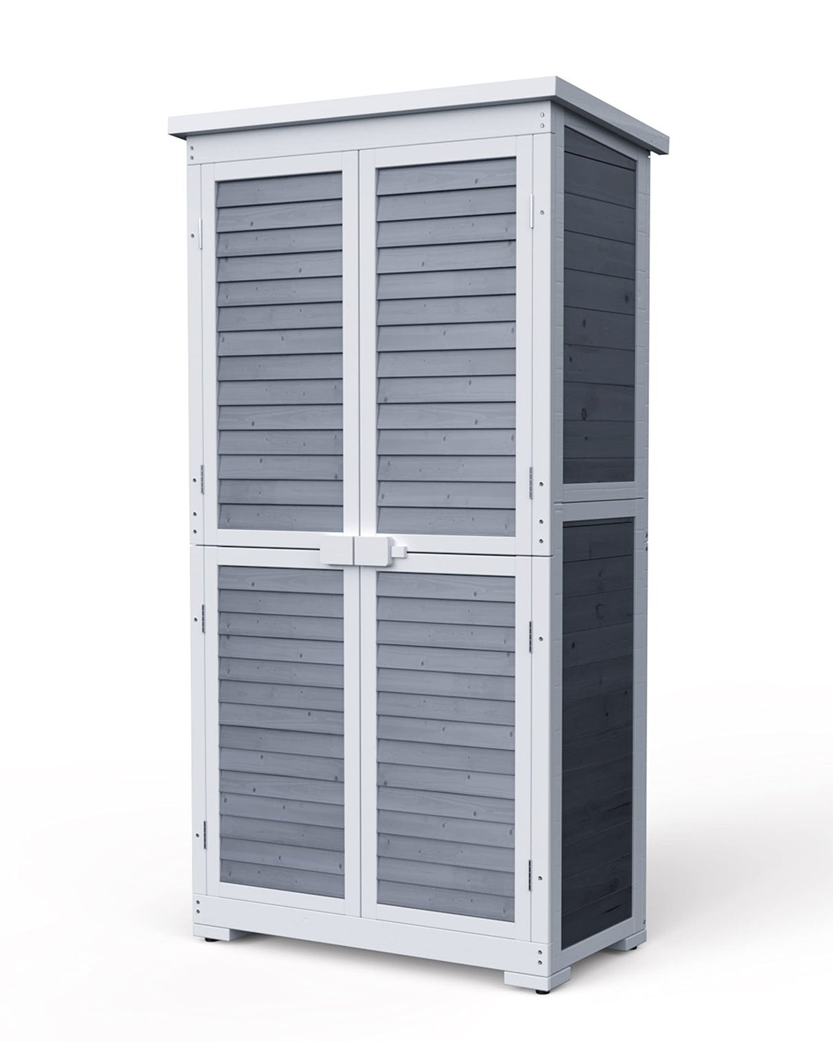 Gizoon Outdoor Storage Cabinet with 3 Shelves, Double Lockable Wooden Garden Shed with Waterproof Roof, Outside Vertical Tall Tool Shed for Yard Patio Lawn Deck-Grey Gizoon