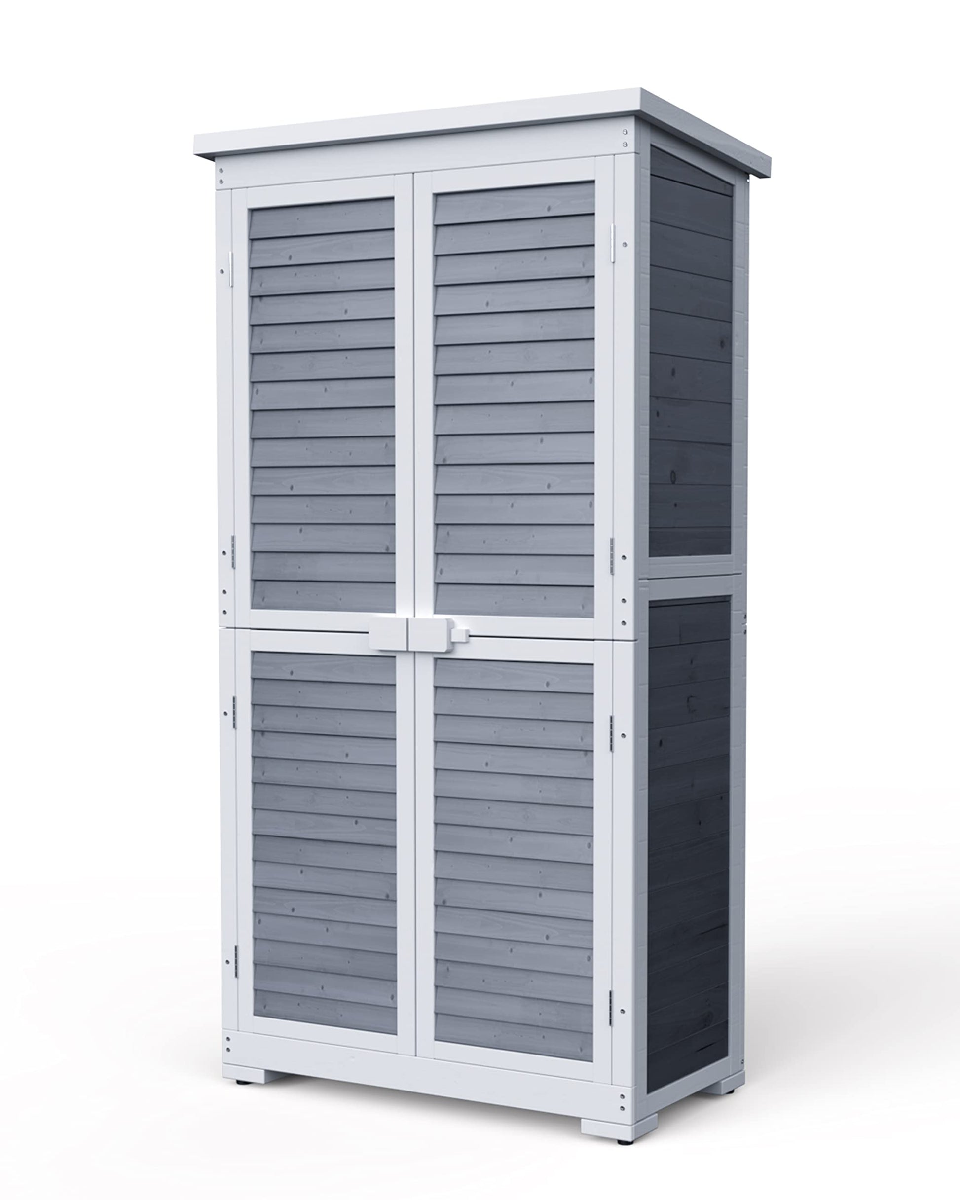 Gizoon Outdoor Storage Cabinet with 3 Shelves, Double Lockable Wooden Garden Shed with Waterproof Roof, Outside Vertical Tall Tool Shed for Yard Patio Lawn Deck-Grey - WoodArtSupply