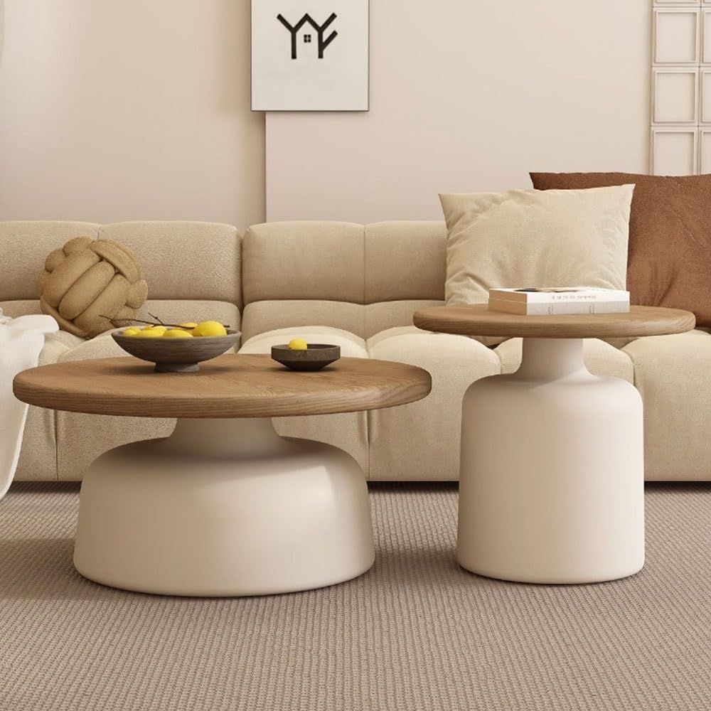 Coffee Table, Cream Style Solid Wood Coffee Table, Living Room Home Small Apartment, Simple Tea Table, Round Coffee Table(C) ROPSHTSF