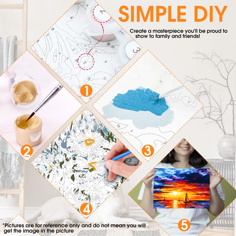 Diymood Paint by Numbers for Adults Dolphin, DIY Oil Painting Sunset Acrylic Paint by Number Kits for Kids Adults Beginner for Home Wall Decor 20x20 inch Diymood