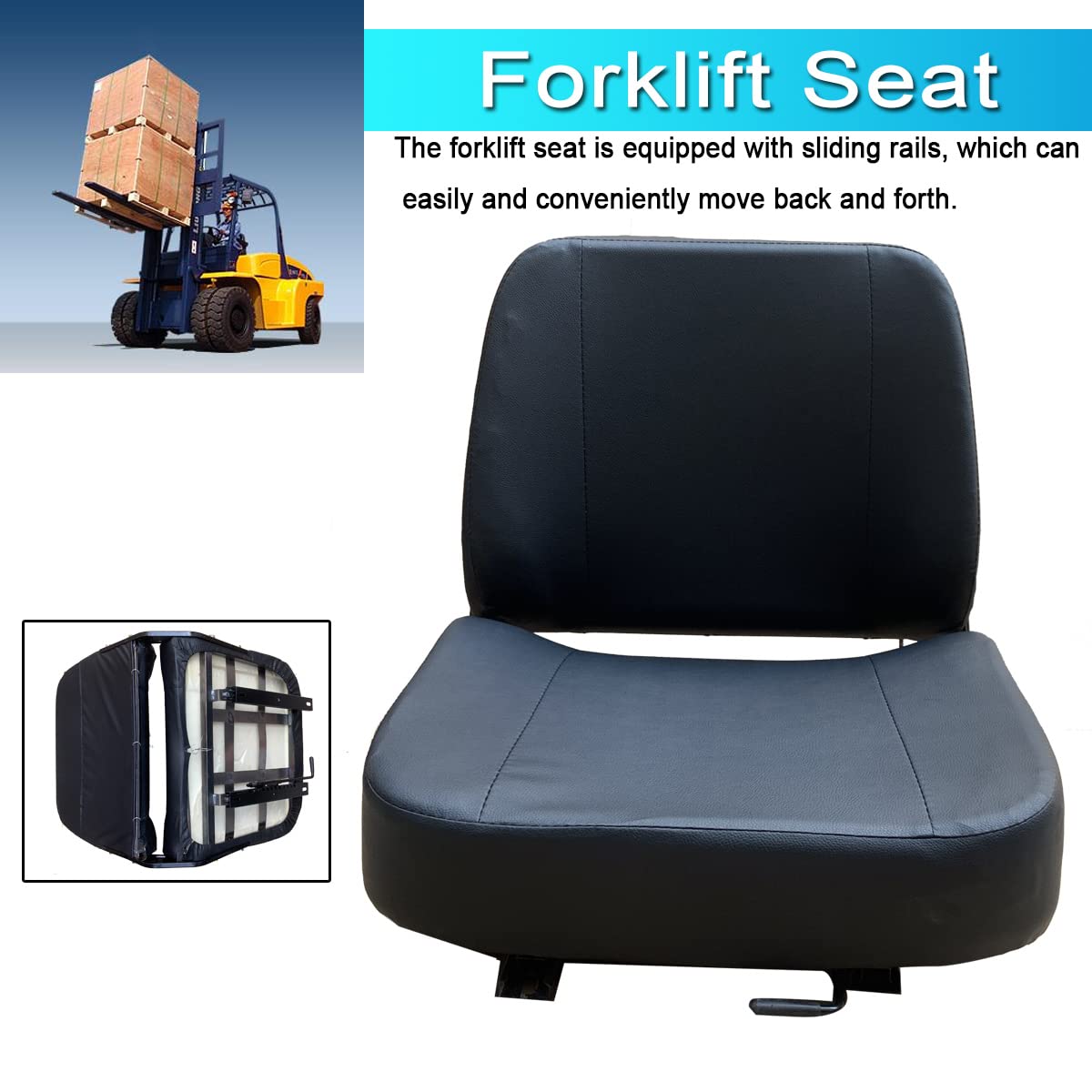 MECUTP Universal Forklift Seat with Adjustable Slide Track and Tool Bag, Tractor Seat Skid Loader Seat Suspension Seat for Excavator Skid Loader Backhoe Dozer Telehandler MECCTP