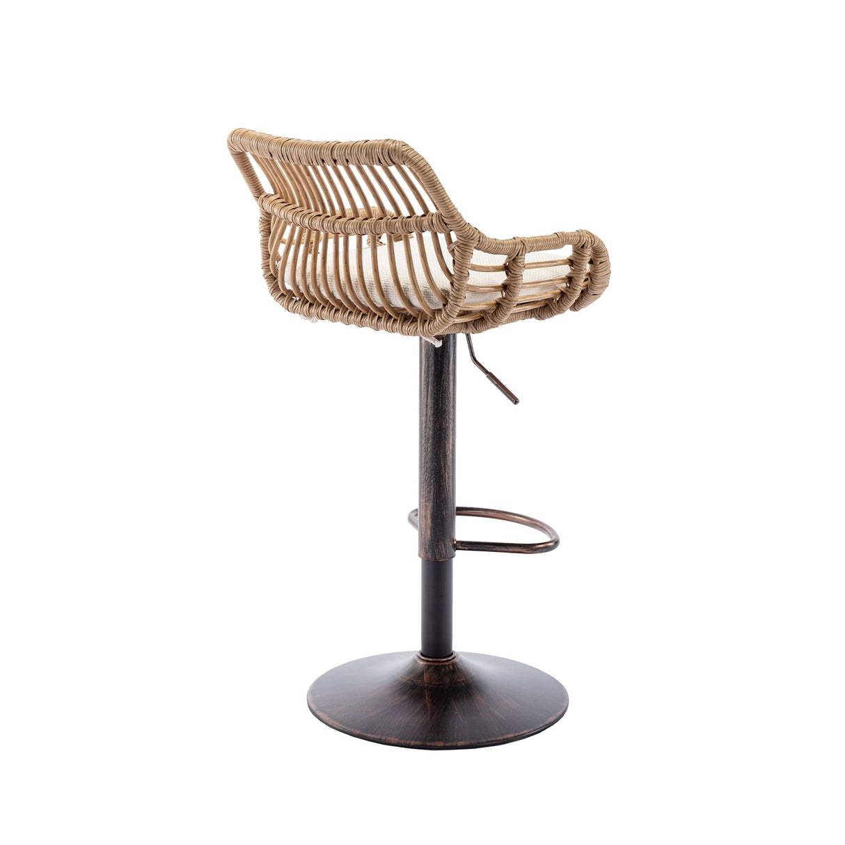 Kakotito Rattan Bar Stools, Adjustable Barstools with Linen Cushion, 360° Swivel Bar Stool with Low Back & Footrest, Classical Barstool Set of 2 for Kitchen and Bar (Brown) Kakotito