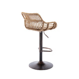 Kakotito Rattan Bar Stools, Adjustable Barstools with Linen Cushion, 360° Swivel Bar Stool with Low Back & Footrest, Classical Barstool Set of 2 for Kitchen and Bar (Brown) Kakotito