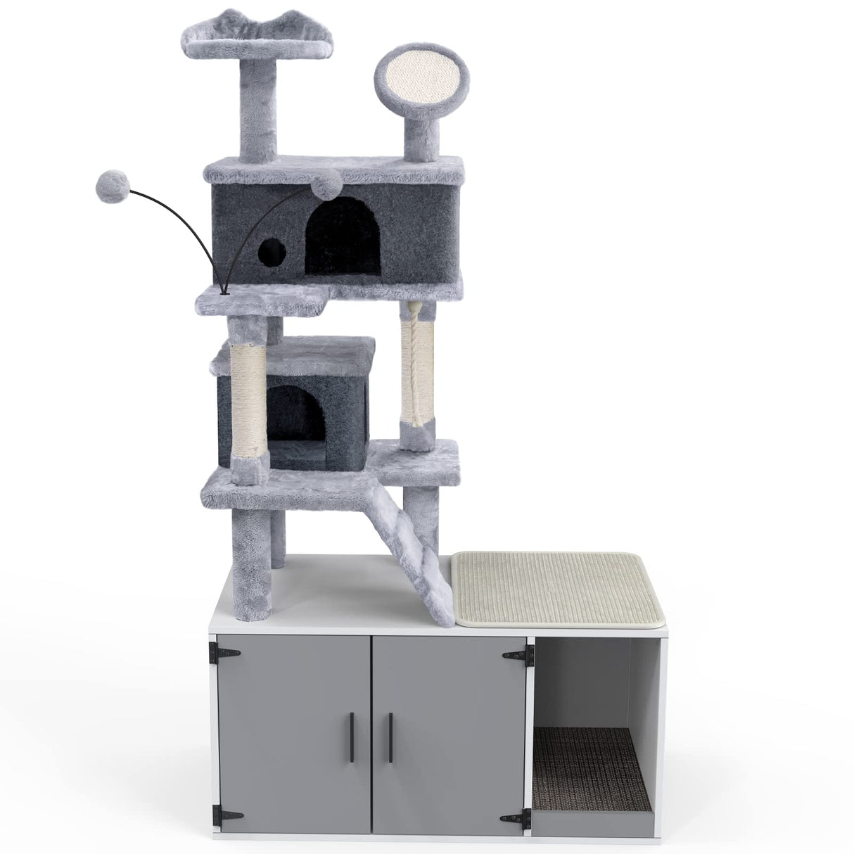 GDLF Cat Litter Box Enclosure,All-in-One Large Cat Tree with Washroom and Sisal Scratching Post & Pad 65” GDLF