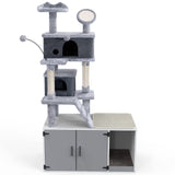 GDLF Cat Litter Box Enclosure,All-in-One Large Cat Tree with Washroom and Sisal Scratching Post & Pad 65” GDLF