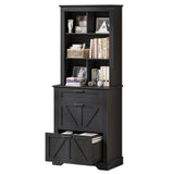 Vabches Farmhouse Bookshelf with 3 Large Drawers, 70" Tall Bookcase with 5-Cube Storage Organizer, 3 Tier Wood Display Storage Cabinet for Home Office, Living Room, Rustic Black Vabches