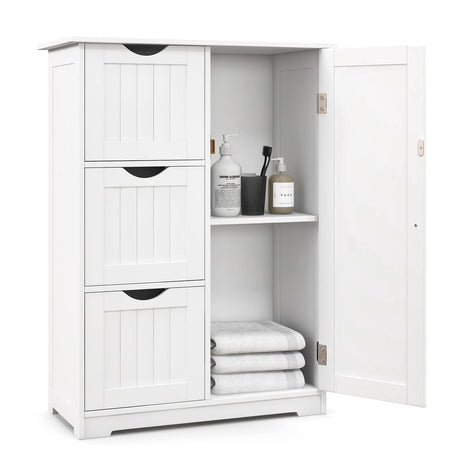 Tangkula White Freestanding Bathroom Floor Cabinet with 3 Drawers and Adjustable Shelf Tangkula