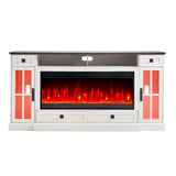 LUXOAK 70'' Large Fireplace TV Stand with 42" Fireplace, Farmhouse Entertainment Center with LED Lights for TVs up to 80'', Highboy TV Console Table with Glass Door for Living Room, Barnwood+White LUXOAK