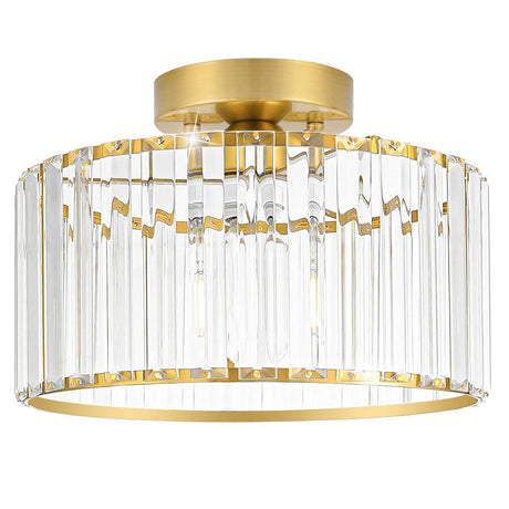 Crystal Ceiling Light Fixture, Modern Semi Flush Mount Ceiling Light, Gold Hallway Lighting Fixtures Chandelier for Kitchen, Close To Ceiling Light Fixtures for Entryway Bedroom, 1-Light, 11Inch Lxybcce
