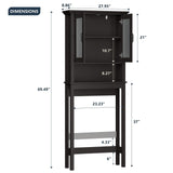 Baztin Over The Toilet Storage Cabinet, Over Toilet Bathroom Organizer with Glass Doors and Adjustable Shelf, Thicken Frame Above Toilet Storage Cabinet Behind Toilet Bathroom Organizer, Espresso Baztin