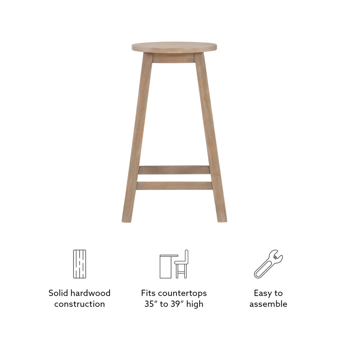 Linon Zeke Grey Wash 24" Counter Stool with Round Seat Linon