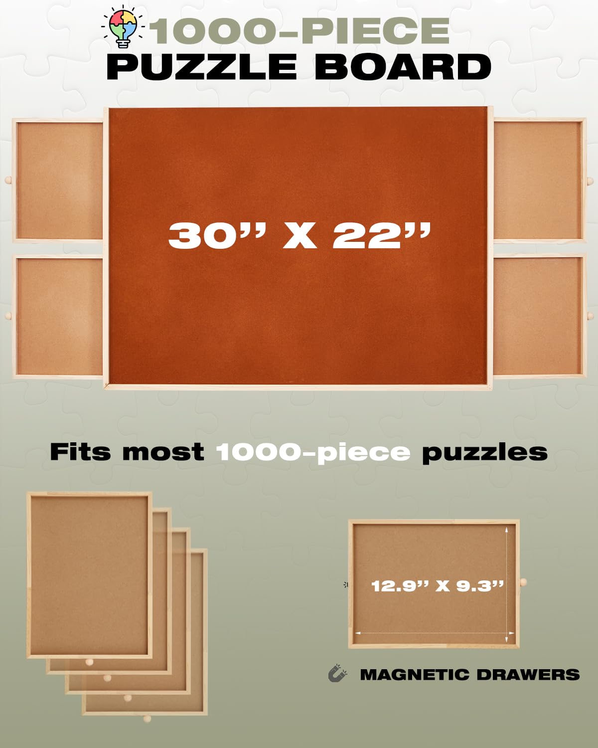 Jigsaw Puzzle Board Table with Drawers and Cover, 1000 Piece Wooden Puzzle Easel, 30''x22'' Portable Tilting Puzzle Plateau for Adults and Children, Translucent Cover XIJ