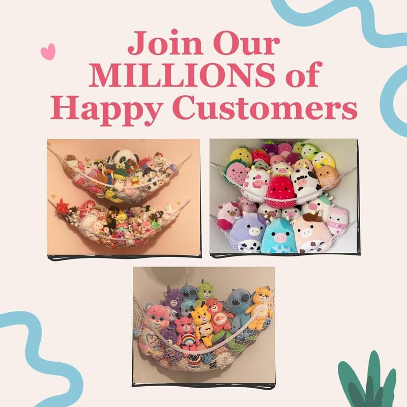 Lilly's Love Stuffed Animal Hammock, 2 Pack | Corner Hanging Organizer, Toy Storage, Stuffed Animal Storage | Easy to Hang Plushie Net w/Anchors & Hooks | Cute Room, Bedroom & Home Decor (White) Lilly's Love