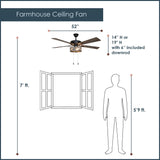 RIVER OF GOODS 52 Inch LED Modern Farmhouse Ceiling Fan with Light - Rustic Ceiling Fans with Lights - Elegant Industrial Fan with Mesh Metal Caged Shade - Brown RIVER OF GOODS