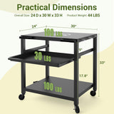 NUUK Outdoor Grill Prep Table 24"x30" Metal Grill Cart Outside 3-Layer Pizza Oven Table Movable with Universal Wheels for BBQ Backyard Patio NUUK