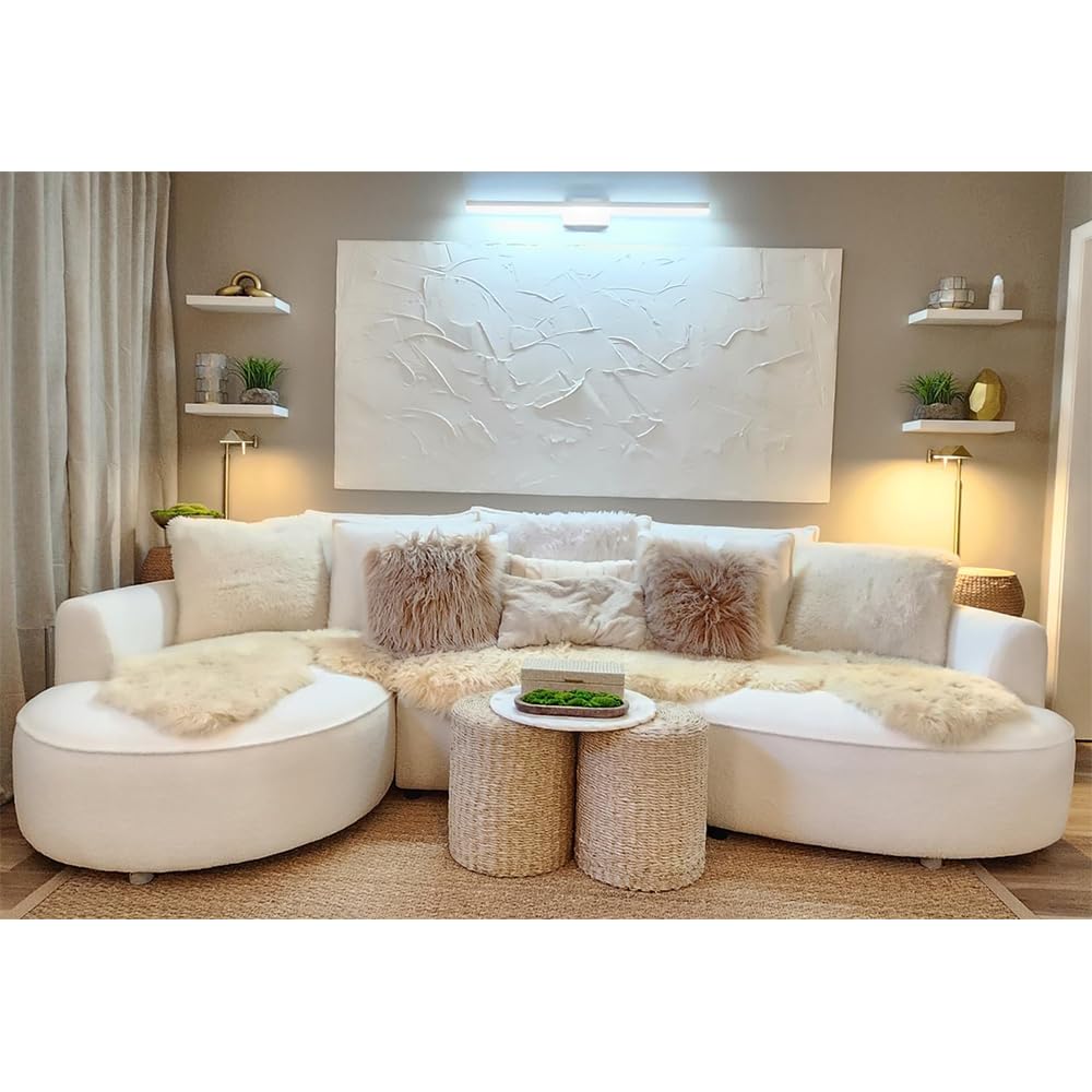 WILLIAMSPACE 124.8" Boucle Curved Sofa Couch, Modern Upholstery Cloud Sofa with Pillows, Left Hand Facing Sectional Boucle Fabric Couch for Living Room (Left-Facing,Light Cream) WILLIAMSPACE