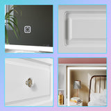 Wildhome Vanity Desk with Mirror and Lights, Glass Top Dressing Table with 9 Drawers, Makeup Vanity with Storage Bench, European Style Vanity, Adjustable Brightness Vanity for Bedroom(White) Wildhome