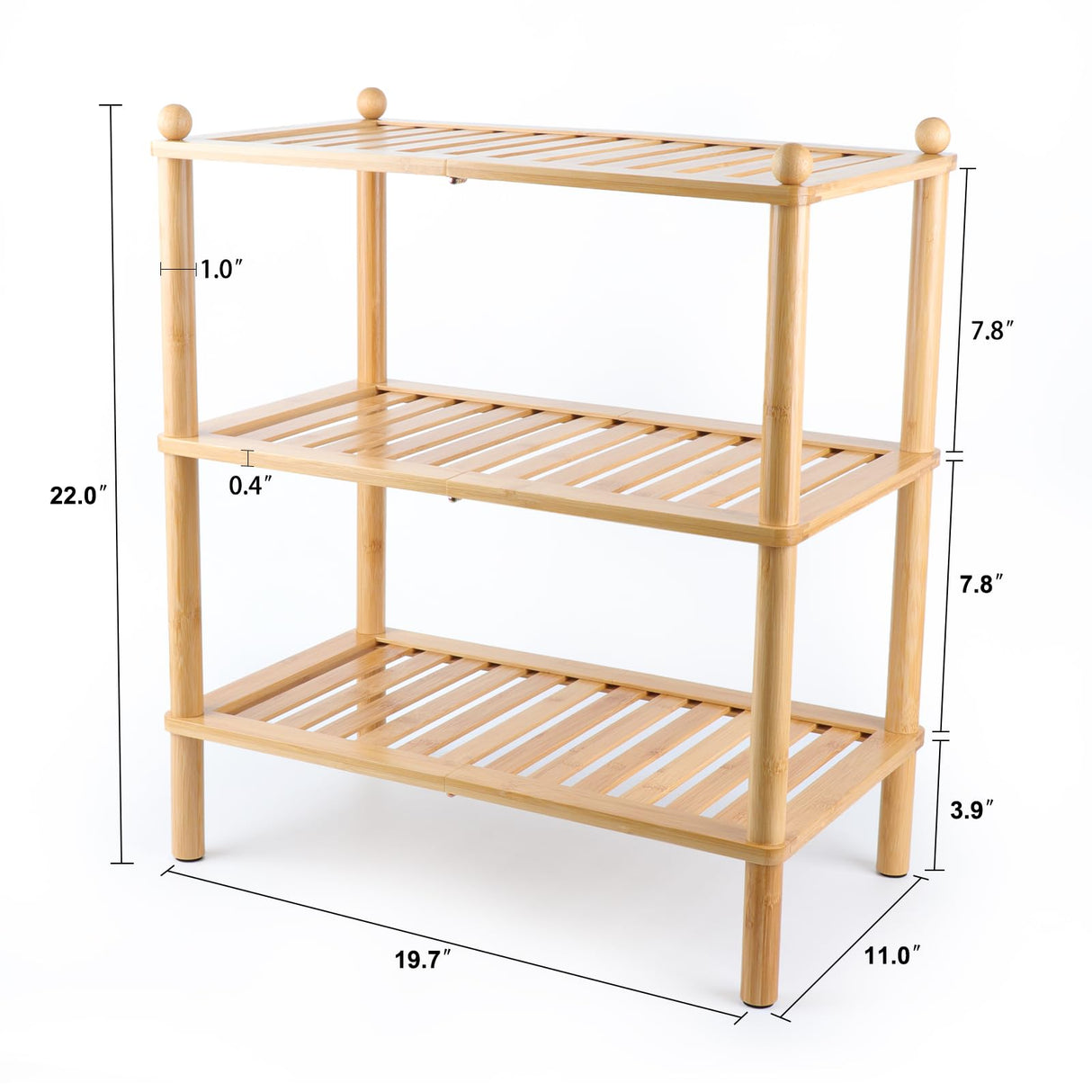 Tohomes 3-Tier Shoe Rack,Shoes Organizer,for Front Door Entrance, Free Standing Shelf Entryway and Closet Hallway, Small Space Stackable Bamboo Multifunctional Racks Tohomes