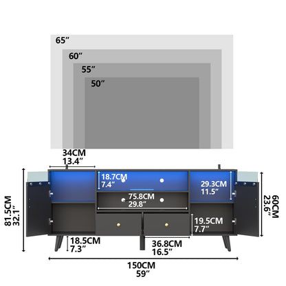 TV Stand for TV up to 65 Inch, LED Lights Entertainment Center with Power Outlet, TV Cabinet with Storage Drawers and Open Shelf, Modern TV Media Console for Living Room, Black Television Tab - WoodArtSupply