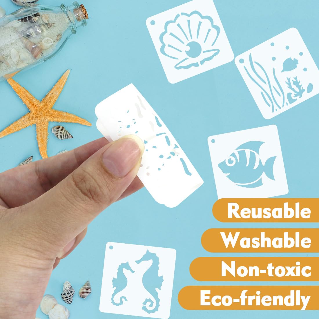 80 Pcs Ocean Animal Painting Stencils Reusable Sea Stencils for Painting on Wood Rocks Canvas Fabric Glass Pottery 2x2 Inch CH HAICHENG