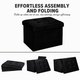 LINMAGCO Storage Ottoman Folding Foot Stool Velvet Ottoman Foot Rest with Padded Modern Ottoman with Storage for Living Room Puppy Step Stool 17x13x13in(Black) LINMAGCO