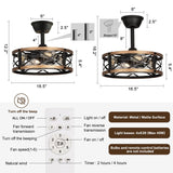 SabvioZh 16.5" Farmhouse Caged Fandelier Ceiling Fan with Light, Rustic Bladeless Small Ceiling Fans with Lights and Remote, Modern Enclosed Ceiling Fan with Light for Kitchen, Bedroom, Small Room SabvioZh