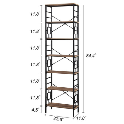 HOMISSUE Industrial 7-Tier Tall Bookshelf in Rustic Brown with Unique Design - WoodArtSupply