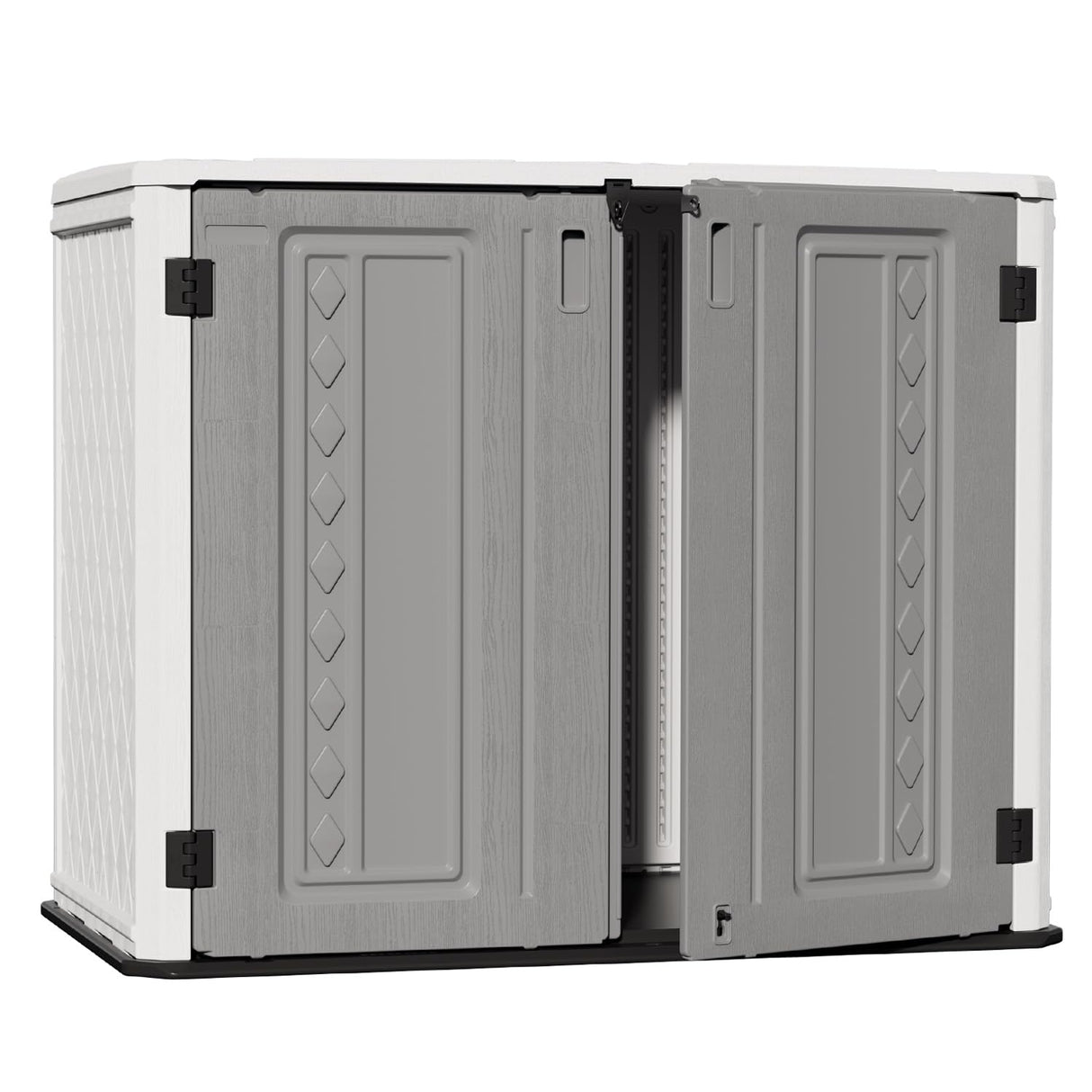 ZZM Outdoor Storage Shed Diamond Texture 4x3FT Horizontal Shed | 34 Cu.Ft Waterproof Resin Cabinet with Double-Wall | UV-Resistant & Lockable for Garden Tools, Bikes, Patio Furniture (Grey-White) ZZM