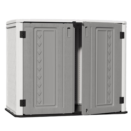 ZZM Outdoor Storage Shed Diamond Texture 4x3FT Horizontal Shed | 34 Cu.Ft Waterproof Resin Cabinet with Double-Wall | UV-Resistant & Lockable for Garden Tools, Bikes, Patio Furniture (Grey-White) ZZM