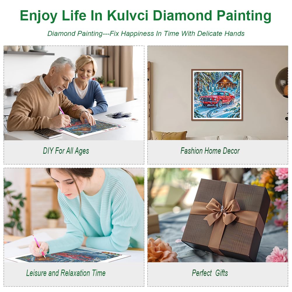 Kulvci Car Diamond Art Painting Kits for Adults, Diamond Art Kits for Beginners, 5D DIY Full Drill Gem Craft for Home Decor Gift 12x12inch Kulvci