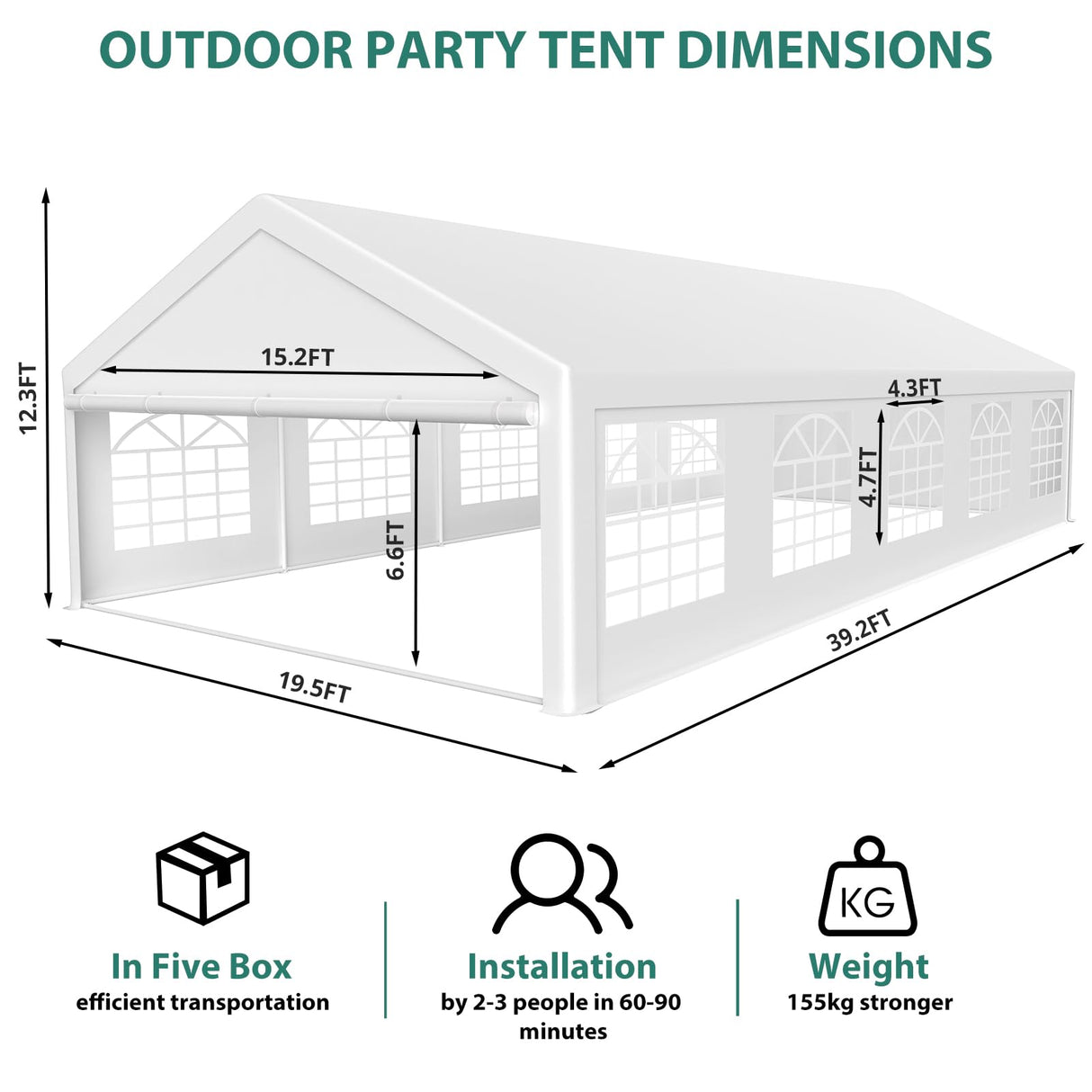 20x40ft Party Tent Outdoor Wedding Tent Heavy Duty Large Canopy Carport Commercial Tent with Removable Sidewalls for Parties, Wedding, Outdoor Events PeakPursuit
