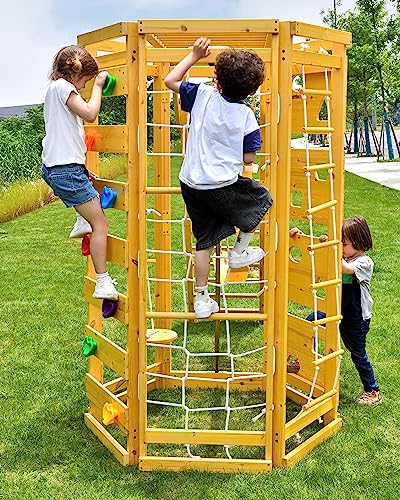 Avenlur Hawthorn 9-in-1 Outdoor Activity Center | Swing, Rock Wall, Monkey Bars | Ages 3-11 | Pine Wood Construction | Climbing Rope, Net Wall | Strength, Coordination, and Imagination-Boosting Fun Avenlur