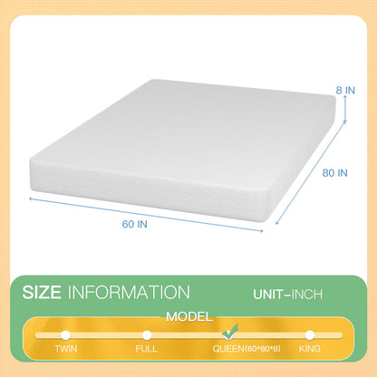 PayLessHere 8 inch Queen Memory Foam Mattress Cooling Gel Green Tea Infused Mattress,Fiberglass Free,CertiPUR-US Certified,Breathable Bed Mattress for Cooler Sleep Supportive,White Queen