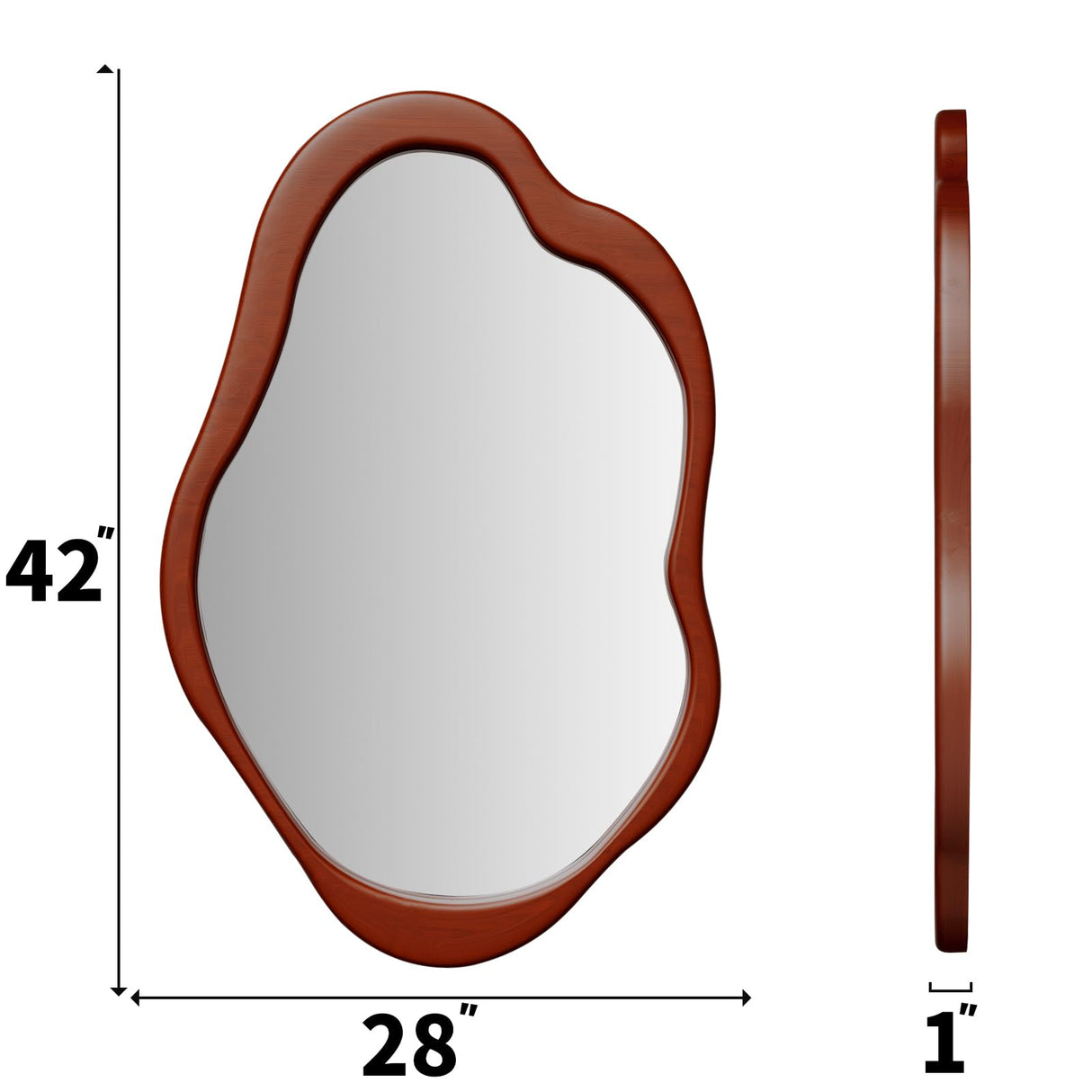 osemy 42"x 28" Irregular Wall Mirror, Walnut Wood Framed Wall Mirror, Asymmetrical Wall Wavy Mirror for Living Room Bedroom Entryway Bathroom Modern Decorative Cloud Mirror Hanging Hooks osemy