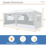 SEALAMB 10'x20' Pop Up Canopy Tent with 6 Sidewalls, 210D Silver-Coating Top, Waterproof Heavy Duty Outdoor Canopy Tents for Parties Wedding, Portable Tent with Carry Bag & Canopy Weights (White) SEALAMB