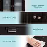 COSTWAY Brown Wooden Bathroom Storage Cabinet with Adjustable Shelf and Doors COSTWAY