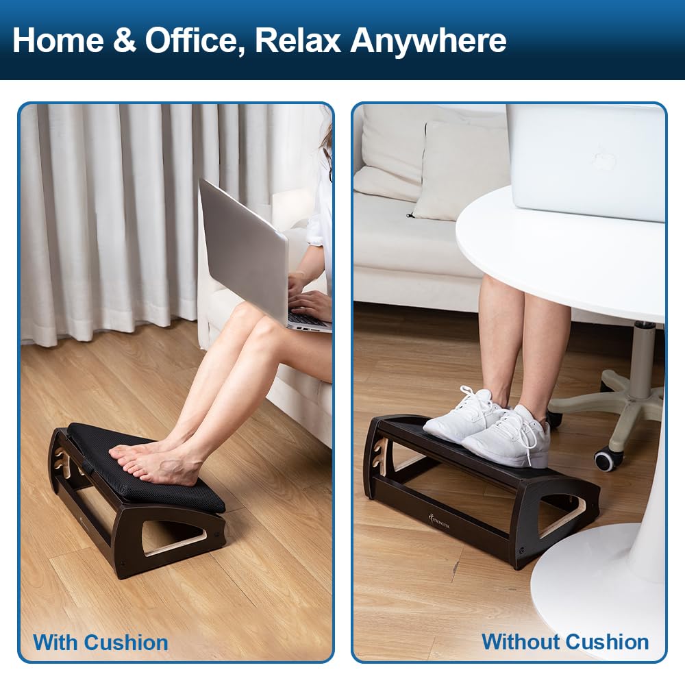 StrongTek Wood Ergonomic Footrest - 4-Angle Adjustable Foot Stool for Desk, Office Footrest, Anti-Slip Foot Stand for Under Desk, Enhances Posture, Promotes Blood Circulation, Easy Assembly (Espresso) StrongTek
