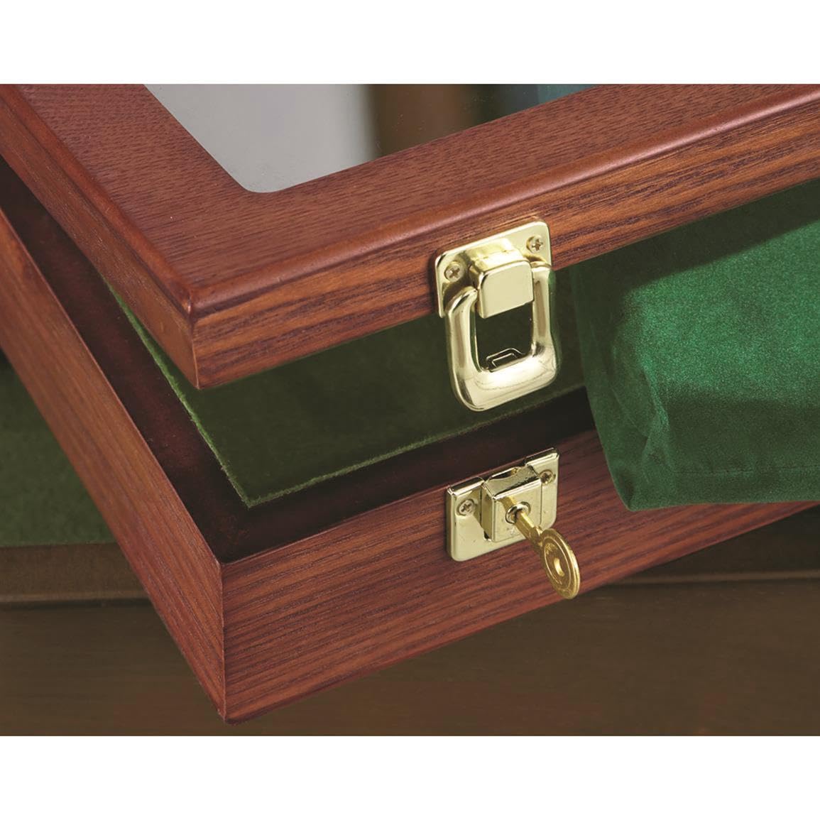 CASTLECREEK Handgun Display Case with Lock, Wood Glass Top Storage Cabinet Box Oak CASTLECREEK