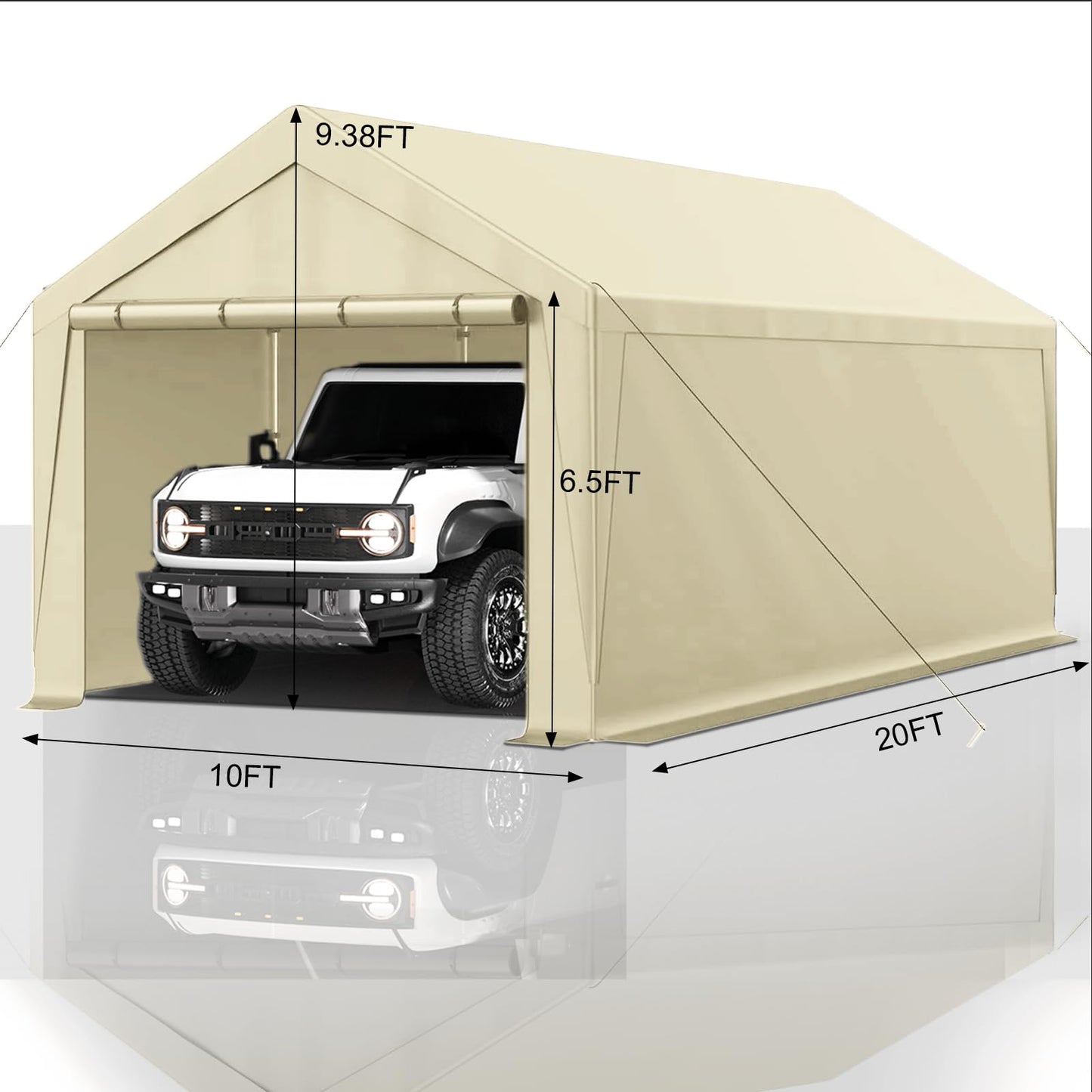 Outdoor Carport 10x20ft Heavy Duty Canopy Storage Shed,Portable Garage Party Tent,Portable Garage with Removable Sidewalls (Beige)