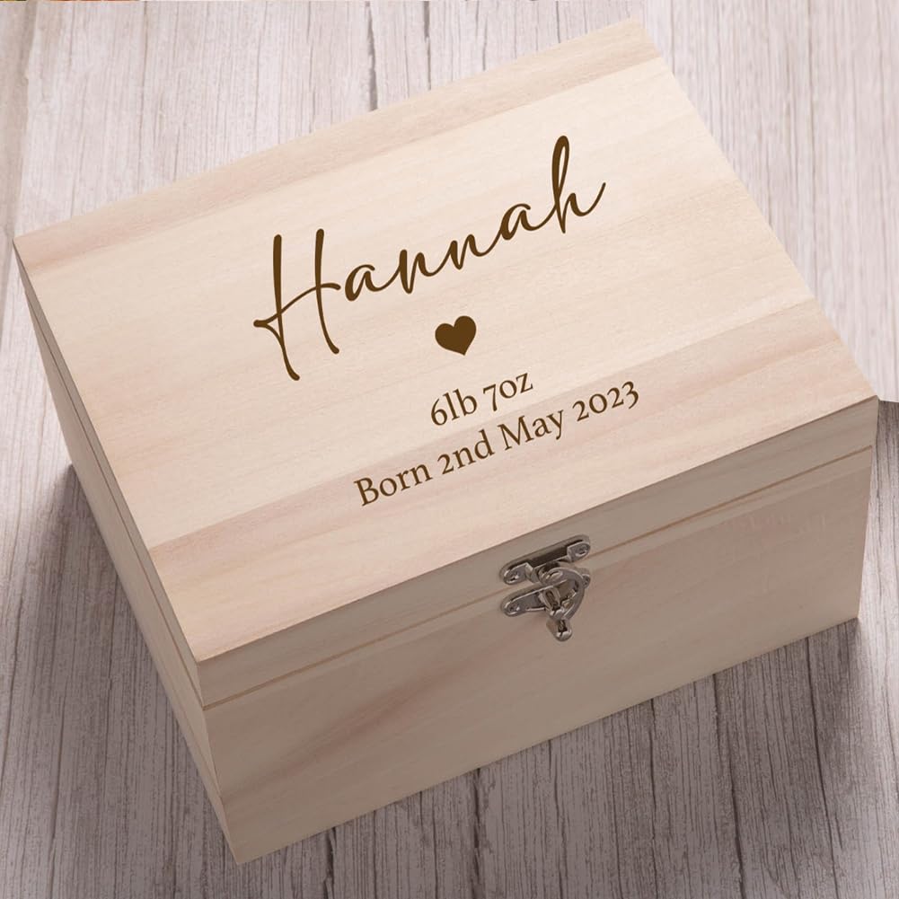 Personalized Keepsake Memories Wood Box Newborn Gift,Personalized Name Wedding Memory Box Wooden Decorative Box (Wood) - WoodArtSupply