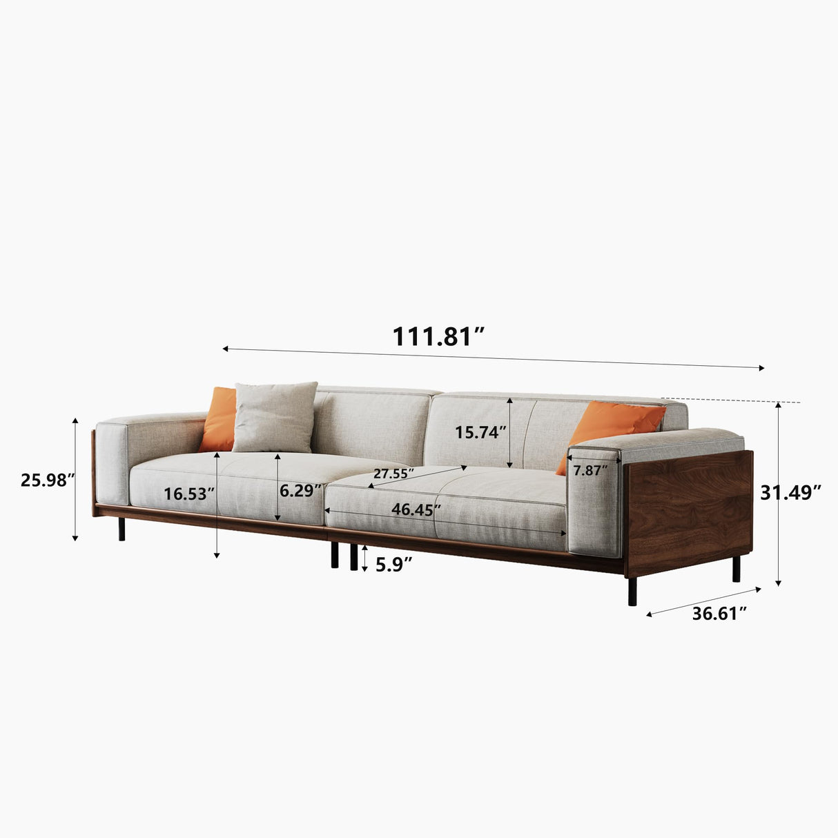 Comfortable Modular Cloud Sectional Sofa, Mid-Century Modern Wood Frame Couch, 111.81" W Upholstered Fabric Couch for Living Room & Home、Offices、Conference Rooms, Gray gaoyangjiaju