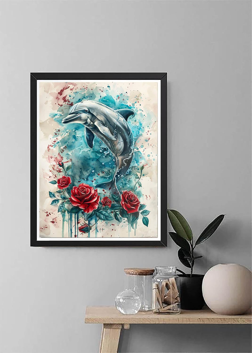 Diymood Paint by Numbers for Adults Dolphin, DIY Oil Painting Rose Acrylic Paint by Number Kits for Kids Adults Beginner for Home Wall Decor 16x20 inch Diymood