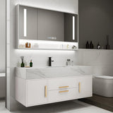 Weibath 39" White Floating Bathroom Vanity Set Stone Top Wall Mounted Bathroom Cabinet Weibath
