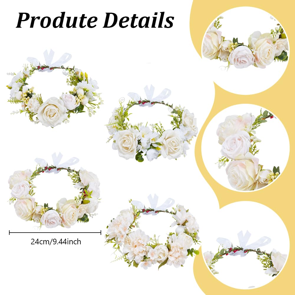 FREEBLOSS 100+pcs White Floral Crown DIY Kit Flower Crowns Making Kit DIY Floral Crown Garland Kit Wedding Hair Accessories Handmade Make Your Own Flower Wreath Crown Decorating Kit for Party FREEBLOSS