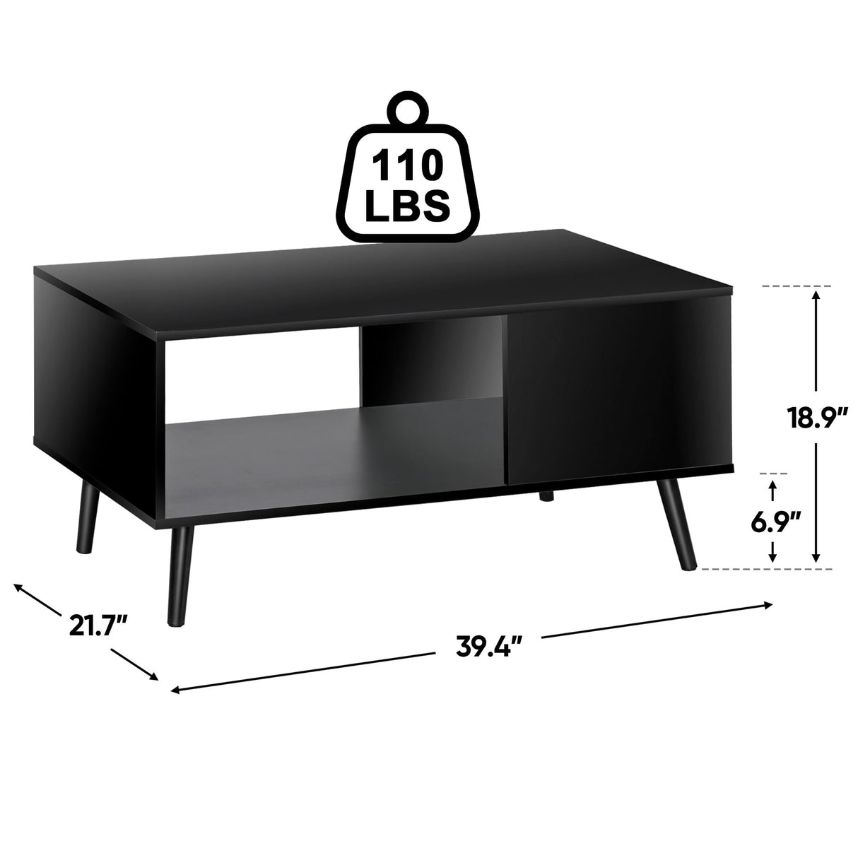 SUPER DEAL 2 Tier Retro Modern Coffee Table with Open Storage Shelf for Living Room, 40 Inch Rectangle Wooden Accent Center Table Sofa Side Table for Indoor Bedroom Apartment Small Spaces, Black SUPER DEAL